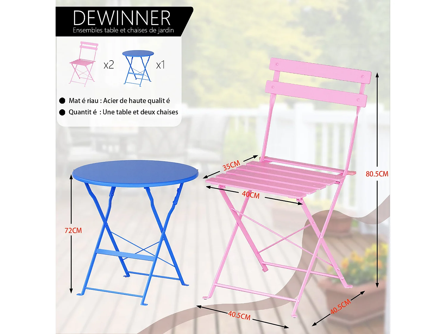 Set van 3 tuinmeubelen voor balkon, bistrobar, tuinsalon voor buiten, voor 2 personen