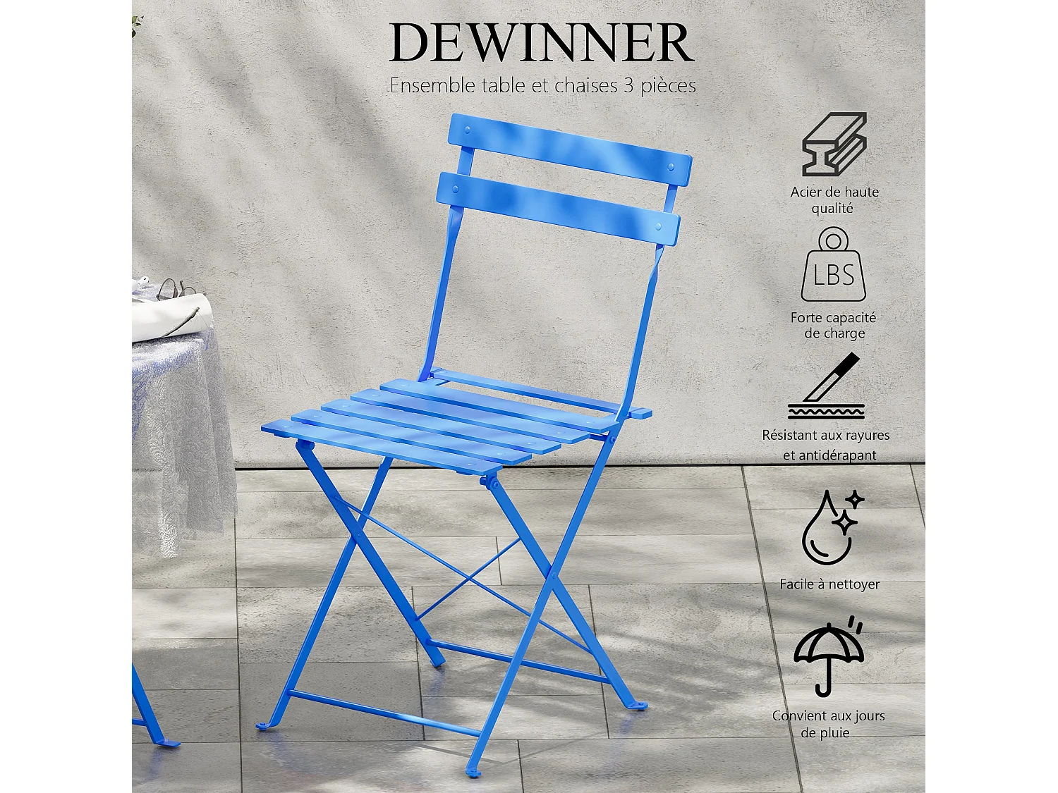 Lot de 3 Meubles de Jardin de Balcon, Table et chaises Pliable, Bistrot Bar Salon de Jardin Exterieur 2 Personnes