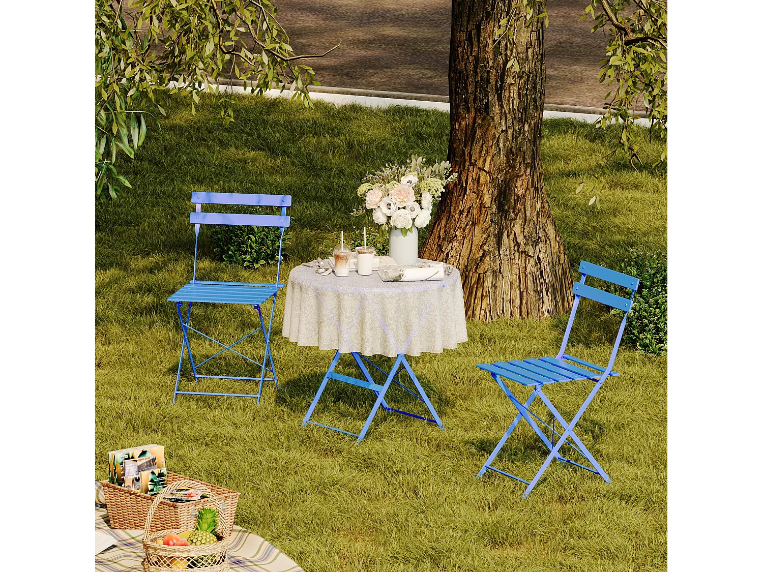 Lot de 3 Meubles de Jardin de Balcon, Table et chaises Pliable, Bistrot Bar Salon de Jardin Exterieur 2 Personnes