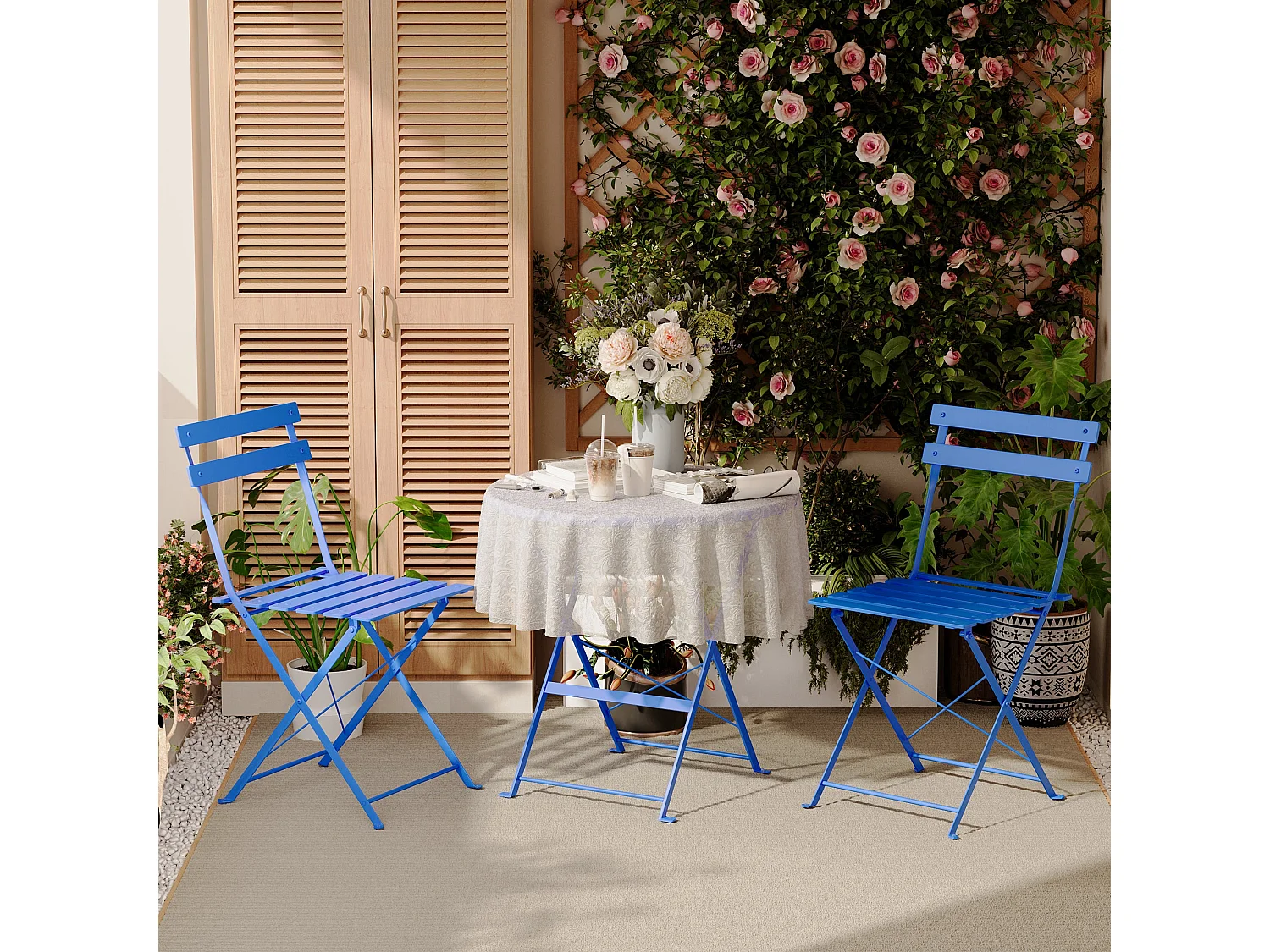 Lot de 3 Meubles de Jardin de Balcon, Table et chaises Pliable, Bistrot Bar Salon de Jardin Exterieur 2 Personnes
