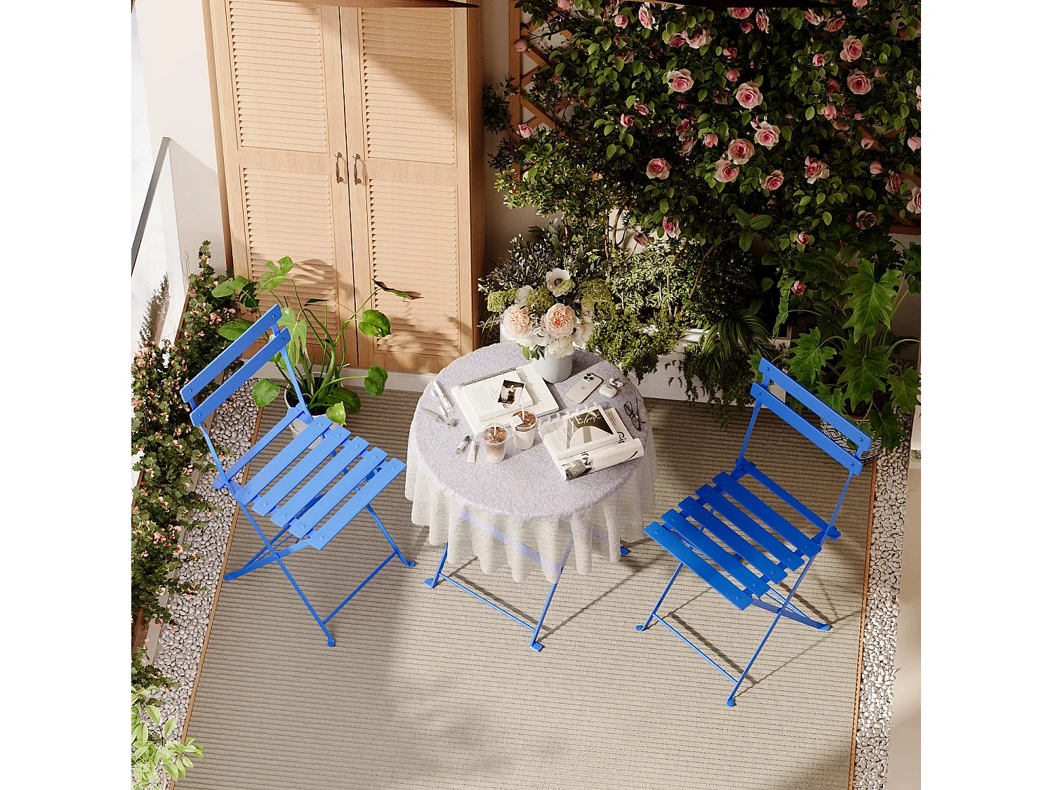 Lot de 3 Meubles de Jardin de Balcon, Table et chaises Pliable, Bistrot Bar Salon de Jardin Exterieur 2 Personnes