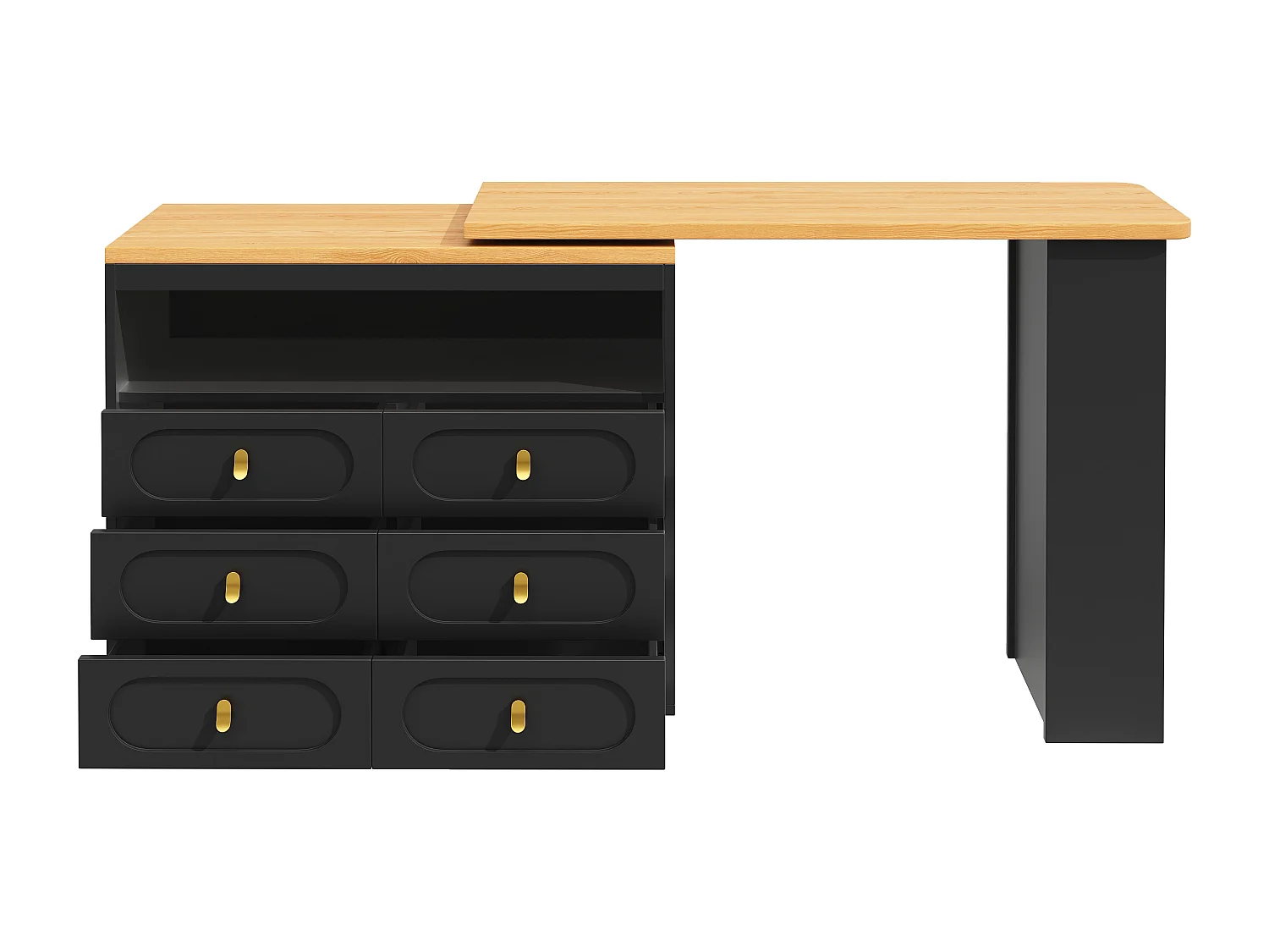 Mobile bar cucina estendibile - e rotazione 360° - 203x39x90 cm - 6 cassetti - con ripiani laterali - Nero