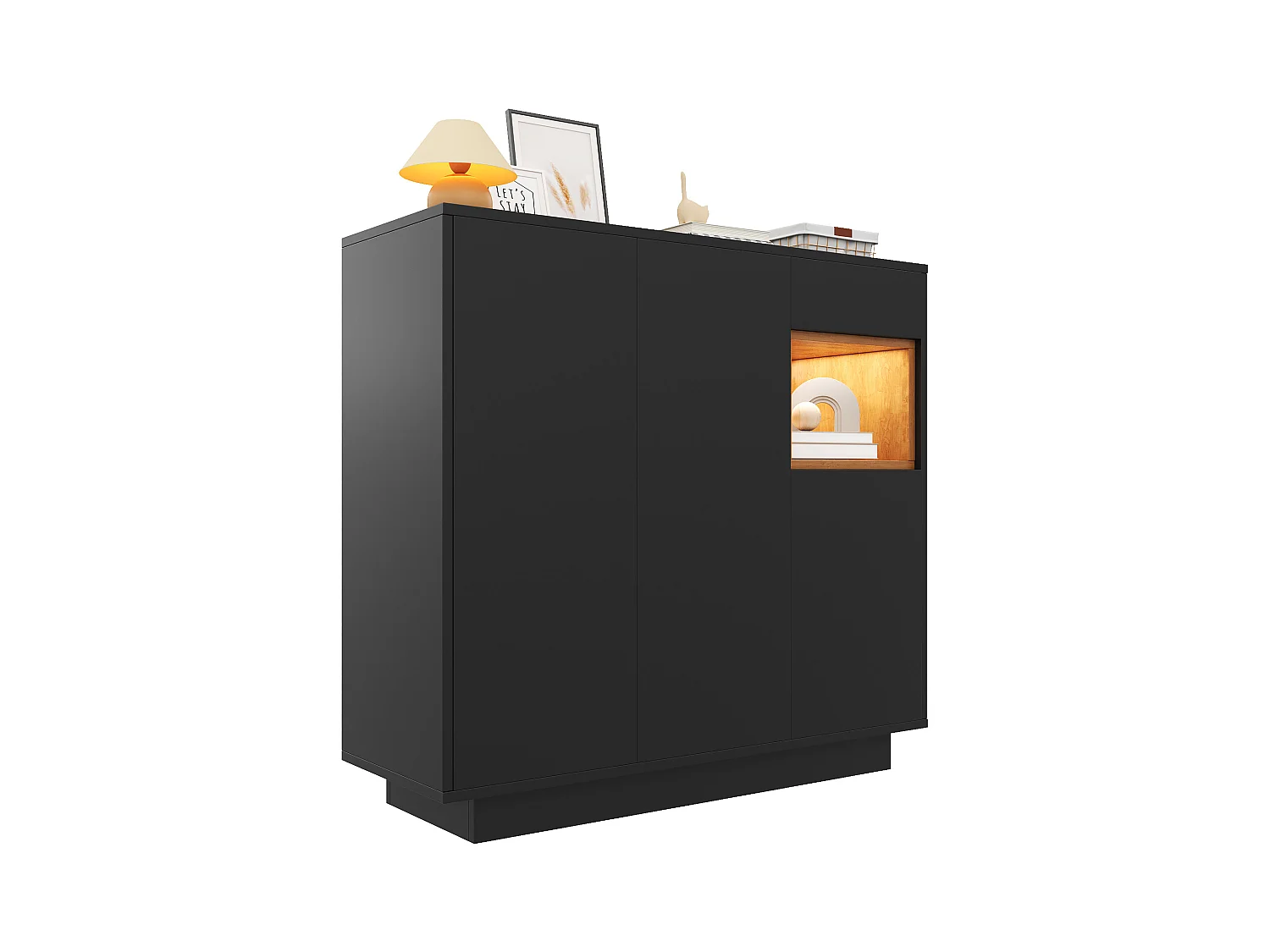 Meuble à chaussures 105x39.5x100.5 cm - 1 tiroir et 3 portes - avec éclairage LED - avec étagères réglables - Noir et naturel