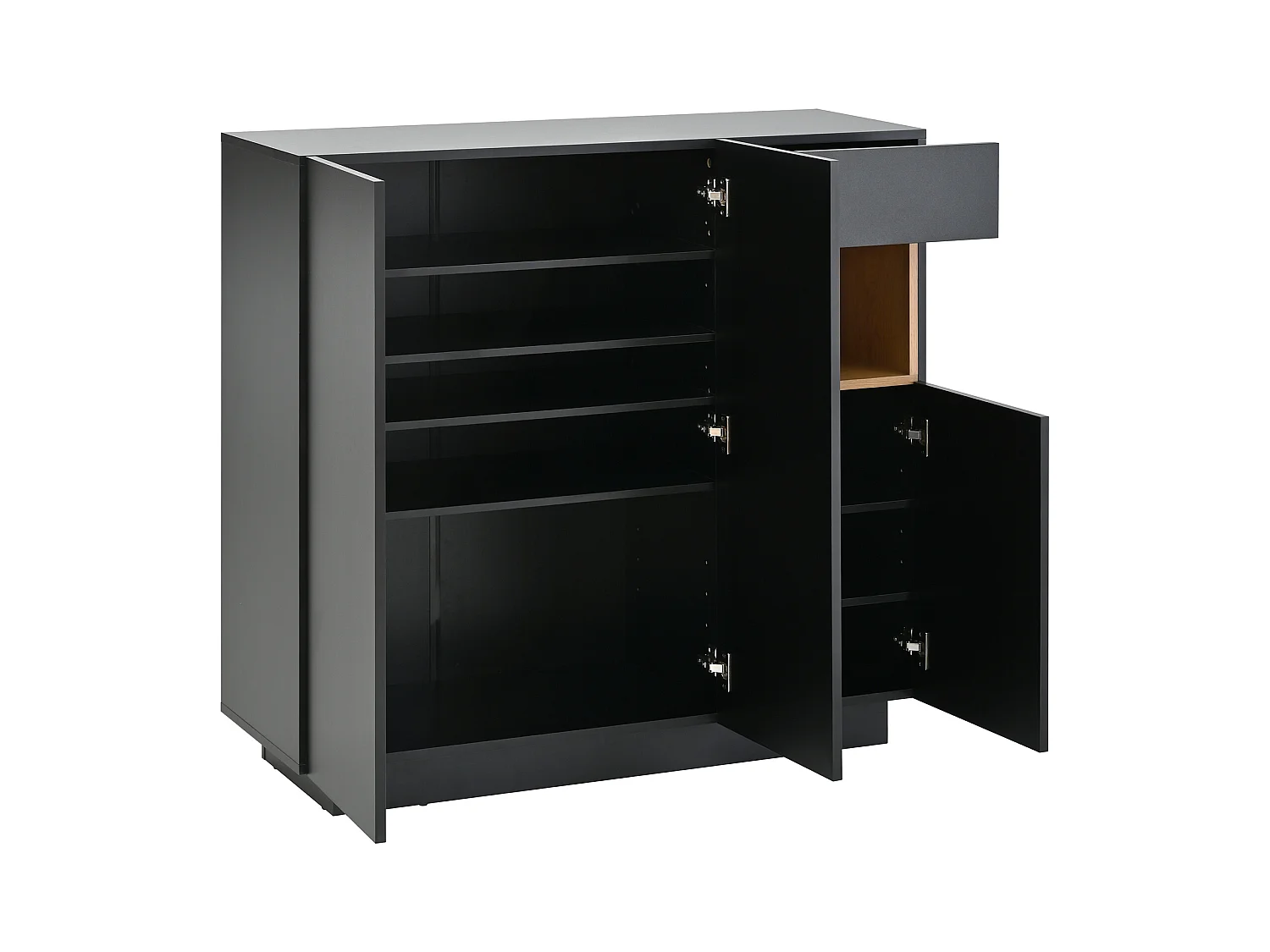 Meuble à chaussures 105x39.5x100.5 cm - 1 tiroir et 3 portes - avec éclairage LED - avec étagères réglables - Noir et naturel