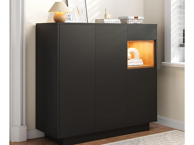 Mobile per scarpe 105x39.5x100.5 cm - 1 cassetto e 3 ante - con illuminazione LED - con ripiani regolabili - Nero e naturale