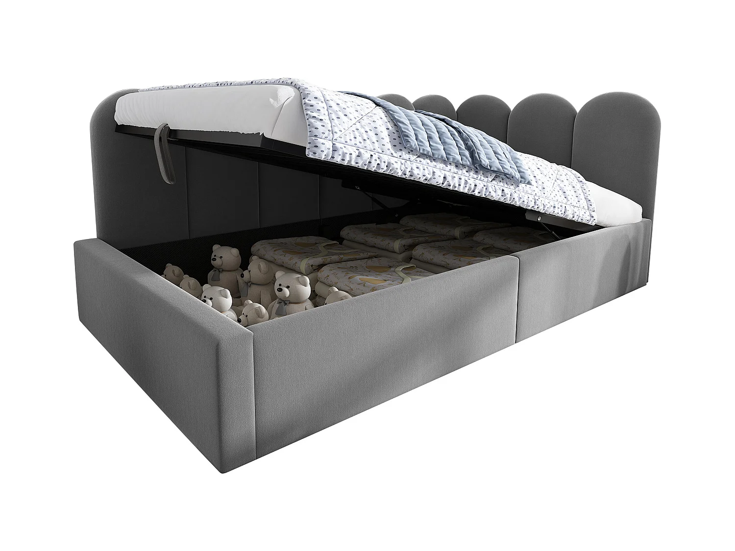 Lit banquette avec rangement 90x200 cm - tissu en velours - avec sommier à lattes - Gris (sans matelas)