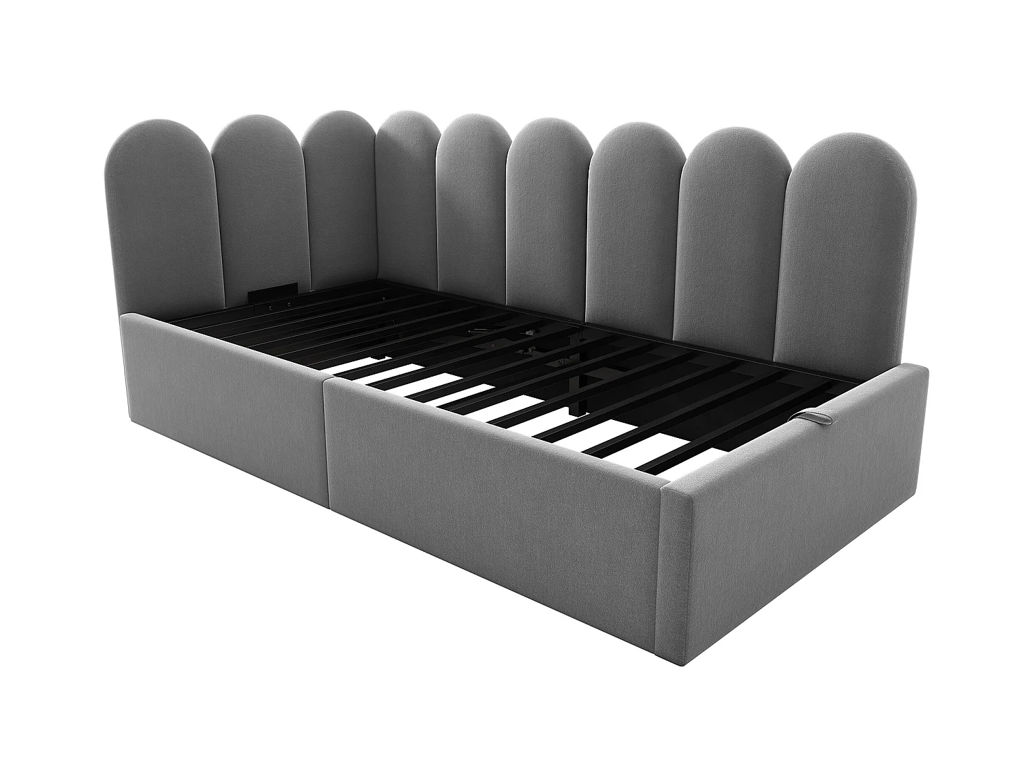Lit banquette avec rangement 90x200 cm - tissu en velours - avec sommier à lattes - Gris (sans matelas)