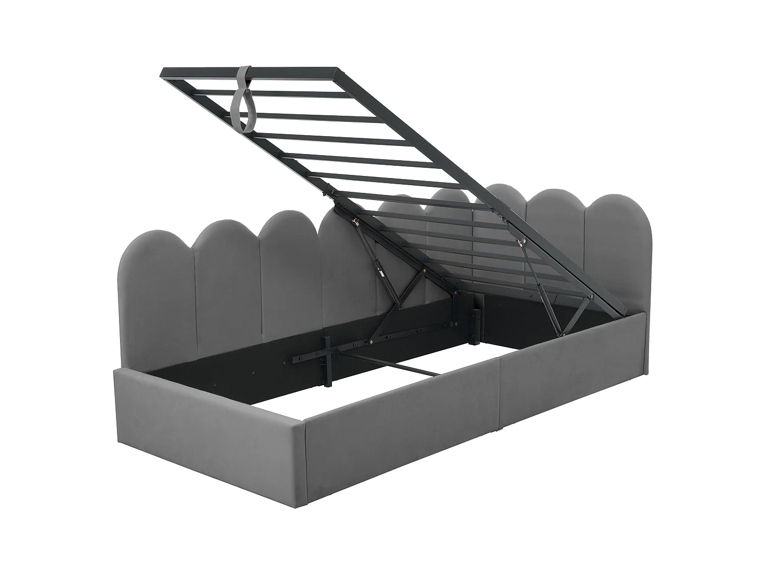 Lit banquette avec rangement 90x200 cm - tissu en velours - avec sommier à lattes - Gris (sans matelas)