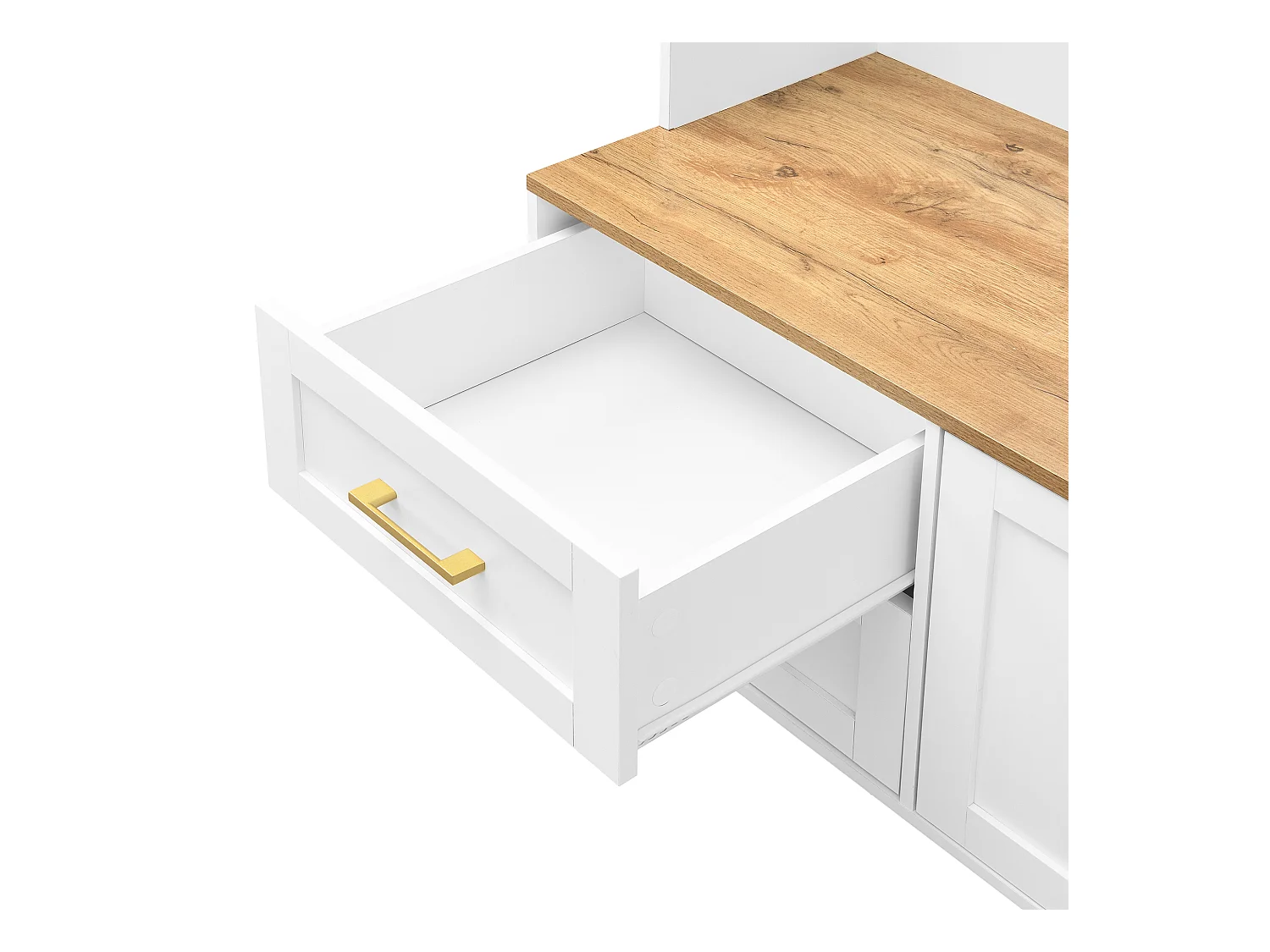 Ensemble vestiaire d'entrée 120x40x187 cm - Miroir et crochets - avec LED - Meuble à chaussures - Blanc + Naturel