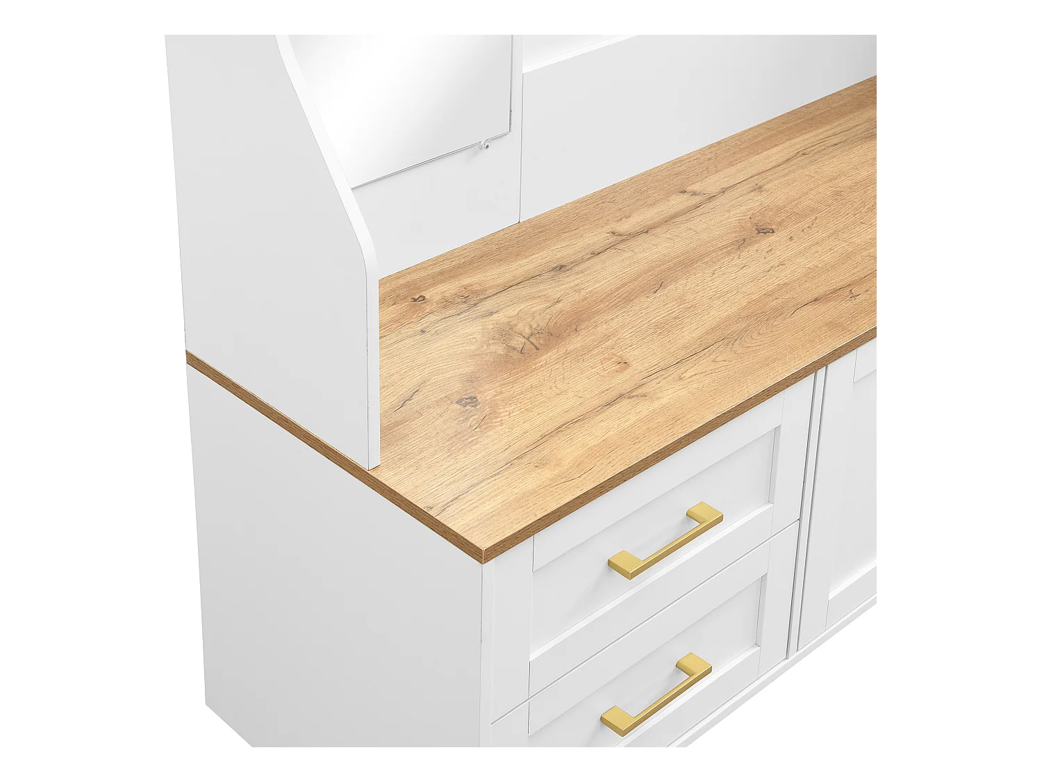 Ensemble vestiaire d'entrée 120x40x187 cm - Miroir et crochets - avec LED - Meuble à chaussures - Blanc + Naturel