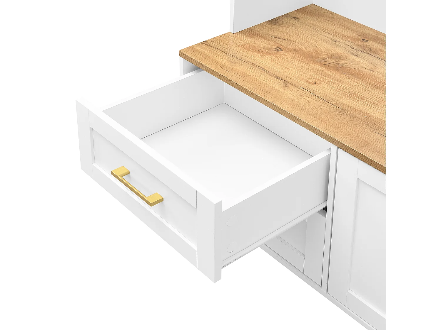 Set ingresso 120x40x187 cm - Specchio e ganci - con LED - Mobile per scarpe - Bianco + Naturale