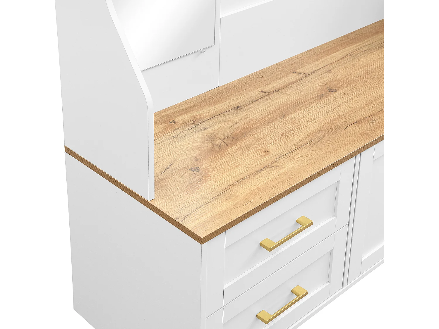 Set ingresso 120x40x187 cm - Specchio e ganci - con LED - Mobile per scarpe - Bianco + Naturale