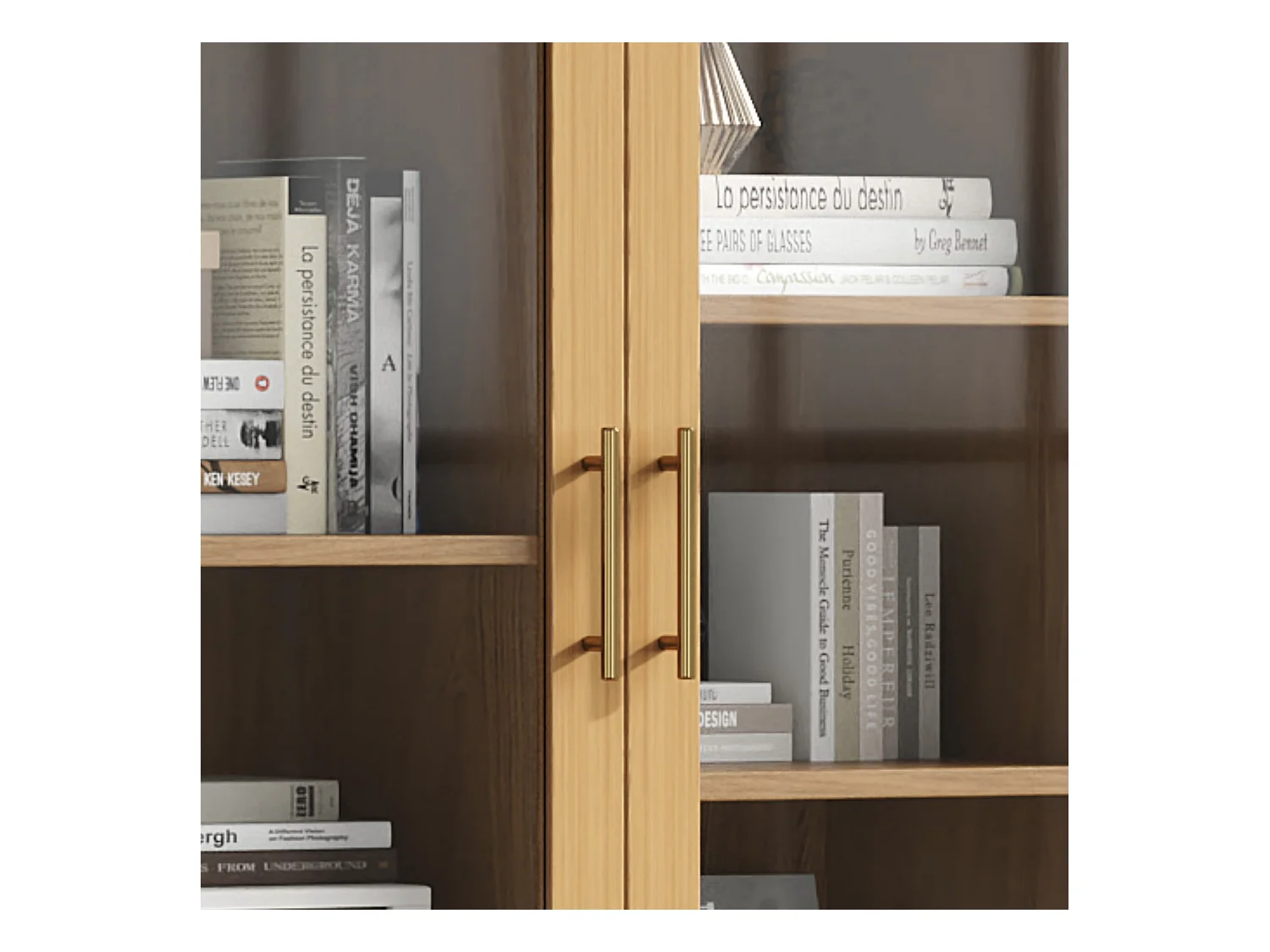 Vitrine 80x40x160cm - 2 tiroirs et 2 portes - portes en verre trempé - étagères multicouches - naturel