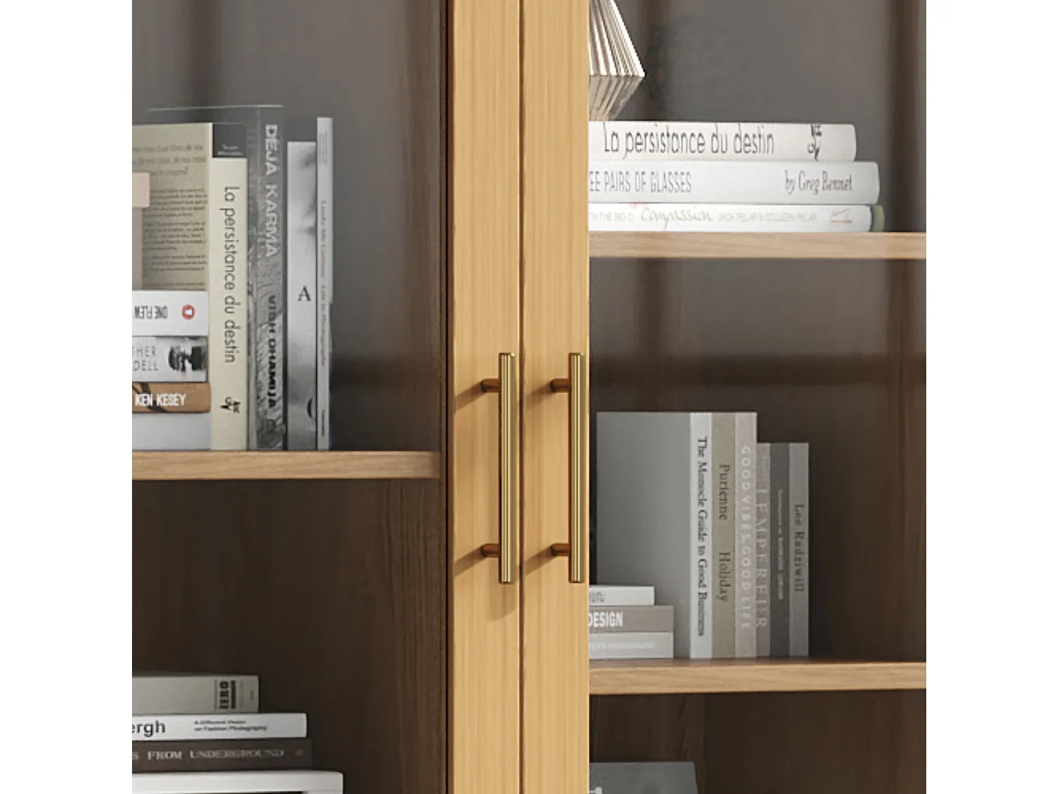 Vitrine 80x40x160cm - 2 tiroirs et 2 portes - portes en verre trempé - étagères multicouches - naturel