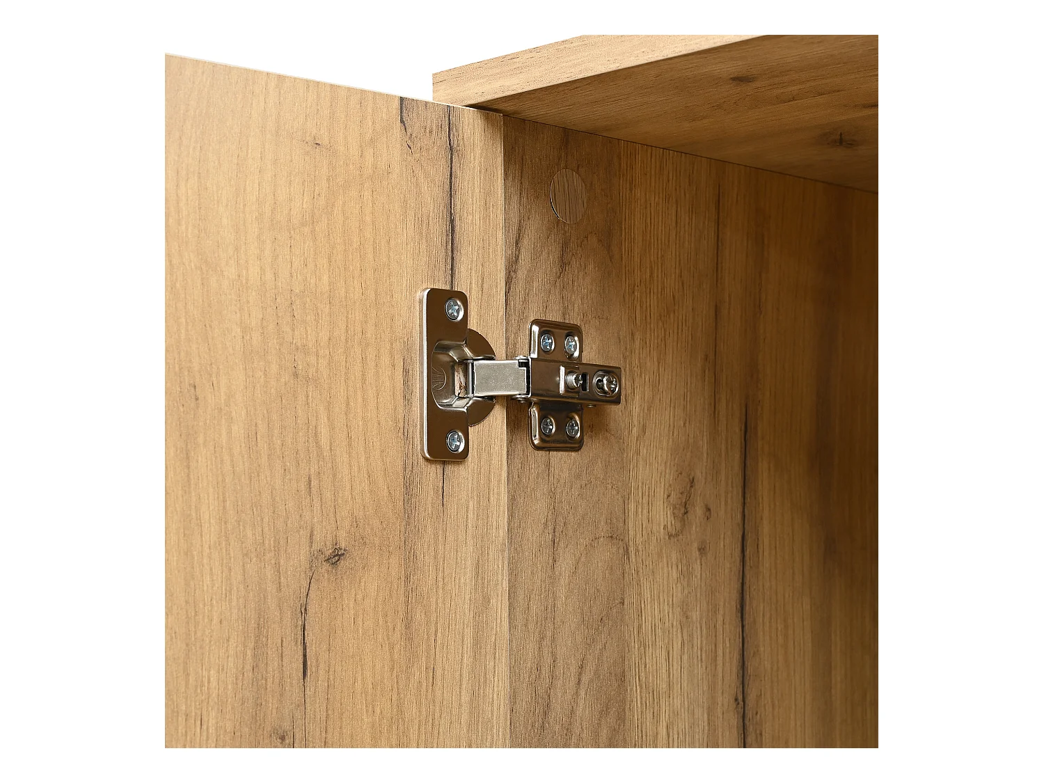 Buffet haut 65x35x190cm - avec 4 portes et 1 miroi - avec 1 compartiment de rangement ouvert - Naturel