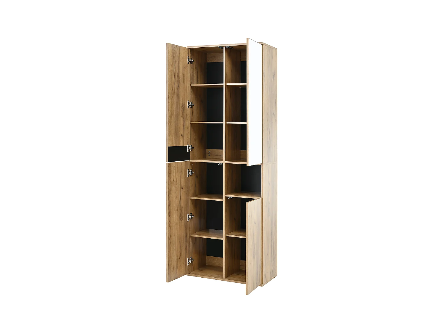 Buffet haut 65x35x190cm - avec 4 portes et 1 miroi - avec 1 compartiment de rangement ouvert - Naturel