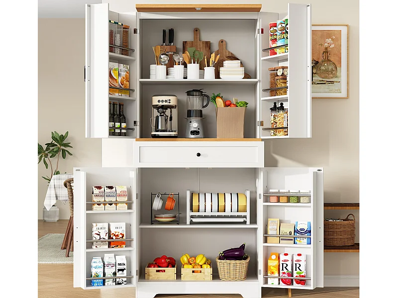 Modern keukenbuffet 80x40x180 cm - 4 deuren + 1 lade - hoog meubel - MDF - Wit