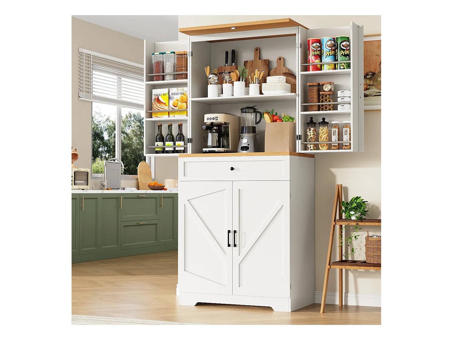 Buffet de cuisine moderne 80x40x180cm - 4 portes + 1 tiroir - meuble haut - MDF - Blanc