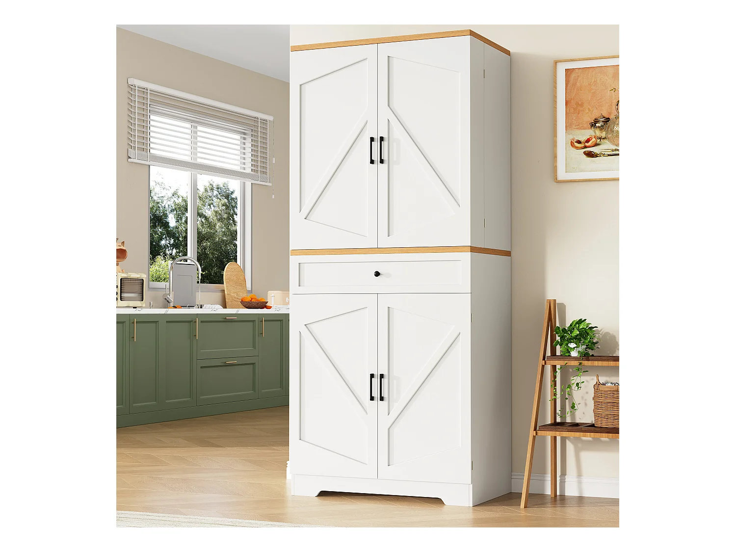 Buffet de cuisine moderne 80x40x180cm - 4 portes + 1 tiroir - meuble haut - MDF - Blanc