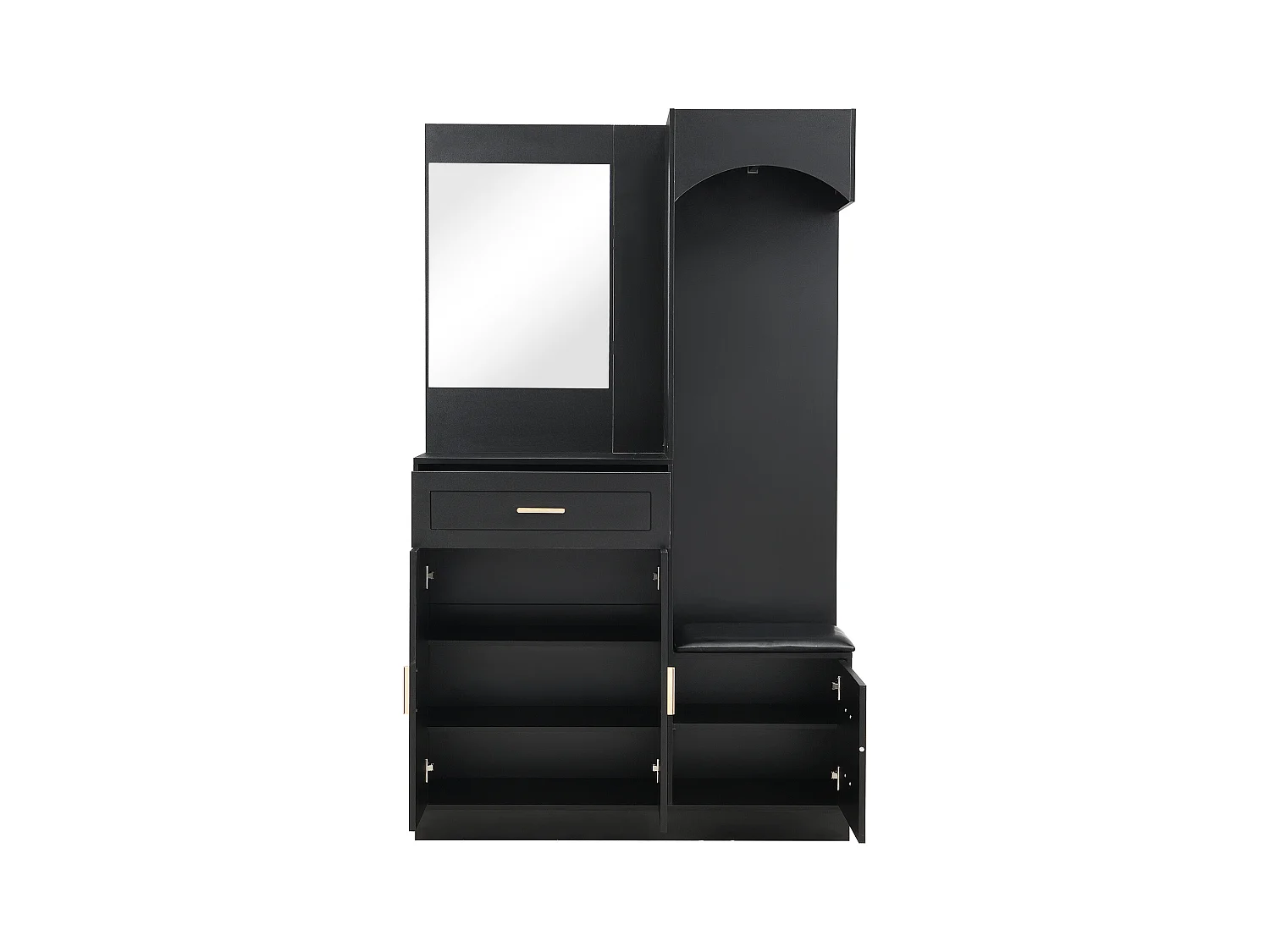 Ensemble vestiaire d'entrée 110x33x185,5 cm - 3 portes et 1 tiroir - Meuble à chaussures et banc à chaussures - avec miroir - Noir