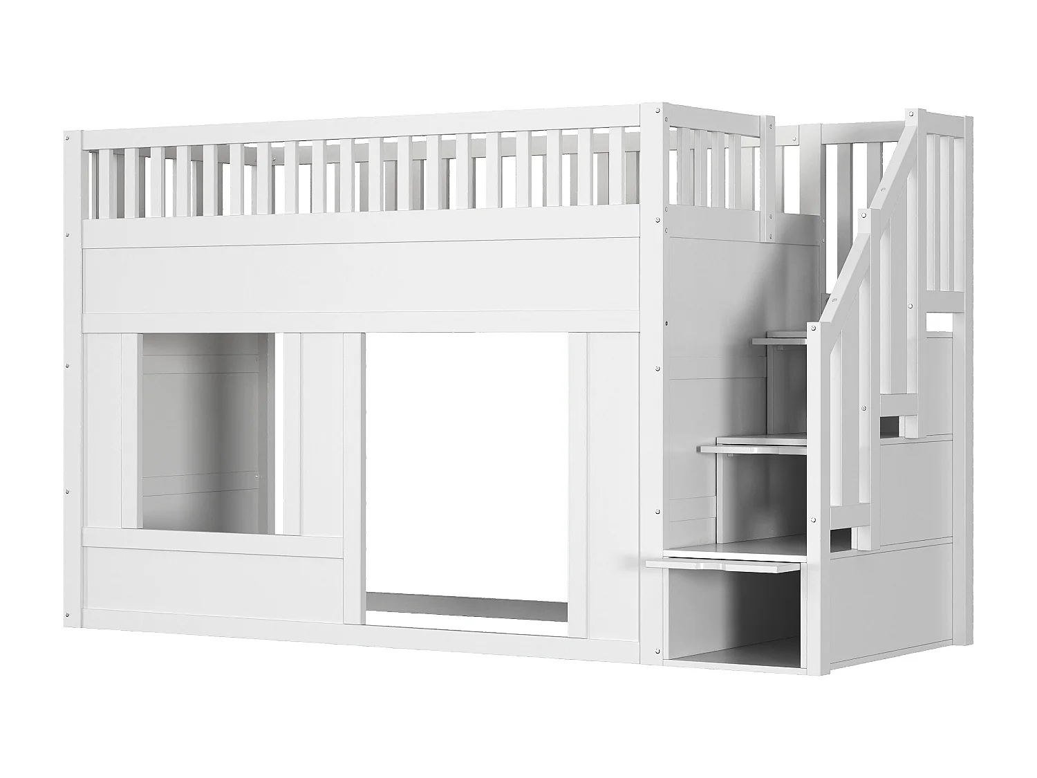 Letto soppalcato bambino 90x200 cm - con scala ripostiglio - con sponde di sicurezza - MDF - Bianco (materasso non incluso)