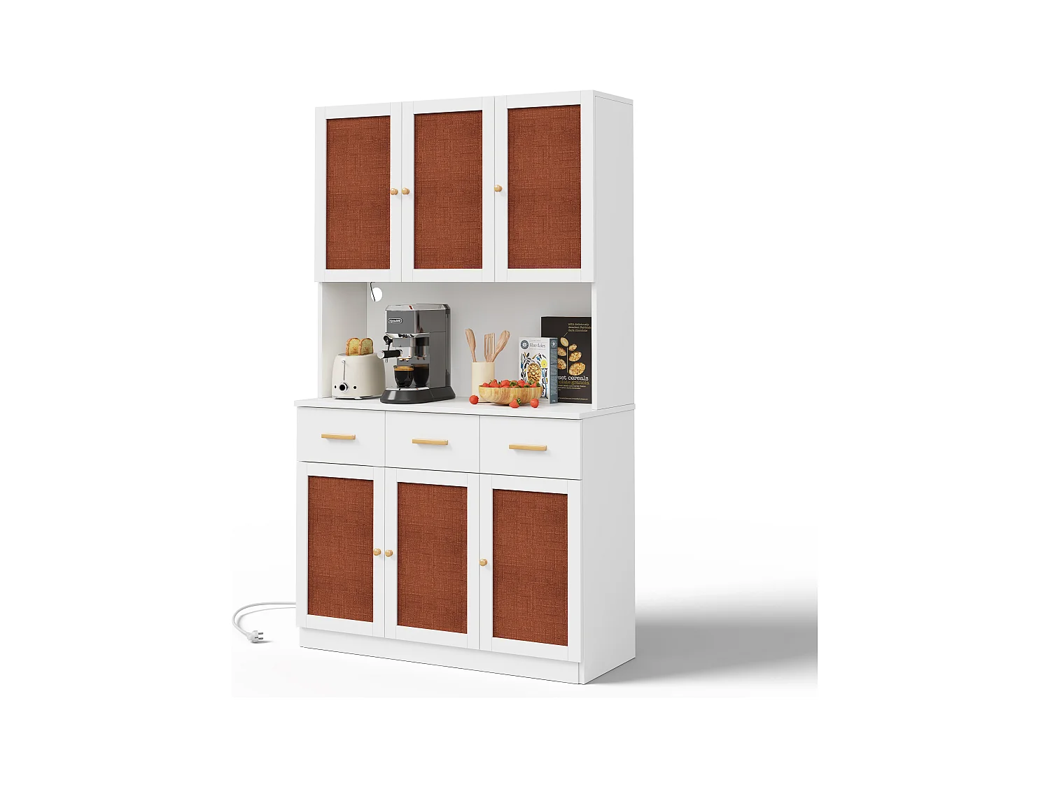 Buffet de cuisine 105x43x182cm - avec USB et prise - avec LED - 6 portes et 3 tiroirs - Blanc + Rouge