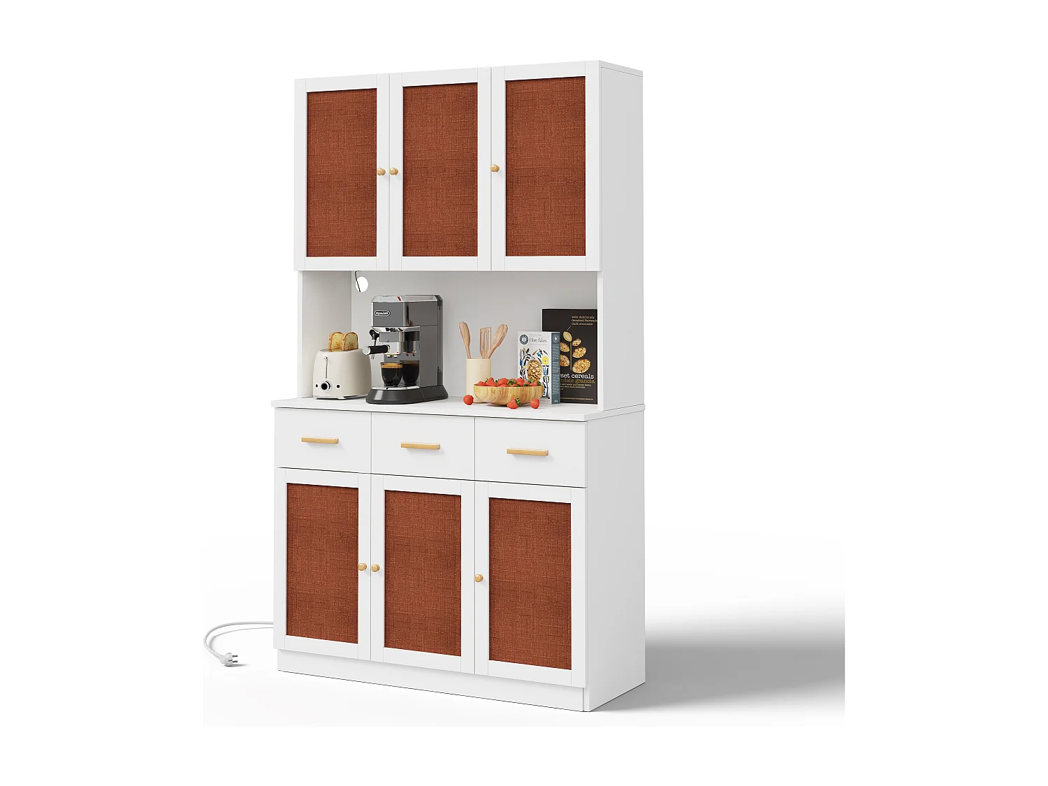 Buffet de cuisine 105x43x182cm - avec USB et prise - avec LED - 6 portes et 3 tiroirs - Blanc + Rouge