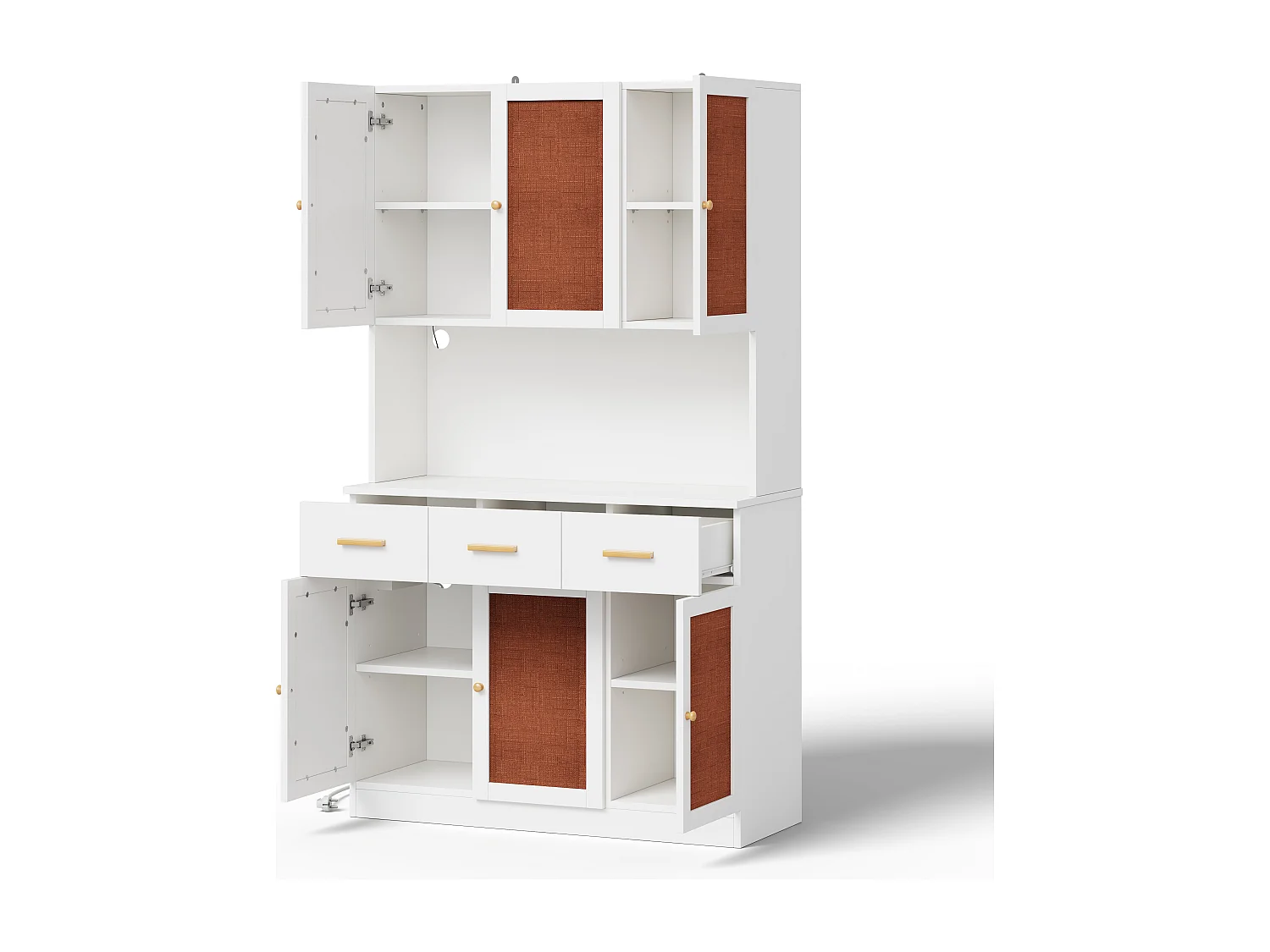 Buffet de cuisine 105x43x182cm - avec USB et prise - avec LED - 6 portes et 3 tiroirs - Blanc + Rouge