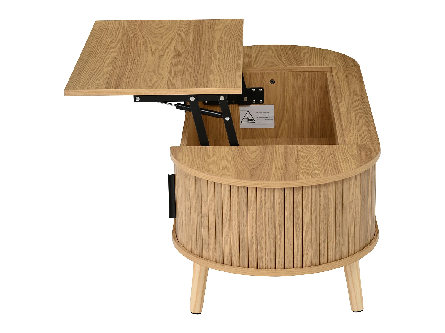 Mesa de centro ajustável em altura 120x50x39,5 cm - 2 portas - Armazenamento oculto - Pés de madeira maciça - Natural