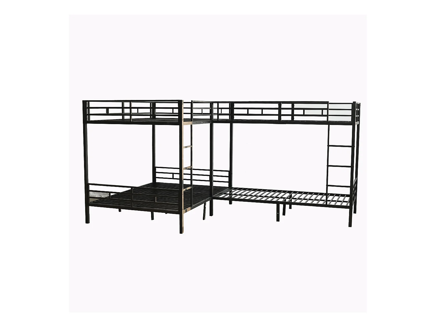 Lit superposé 90x200cm +140x200cm - 2 lits doubles et 2 lits simples - 2 échelles - sommier à lattes robuste - Métal - Noir (sans matelas)