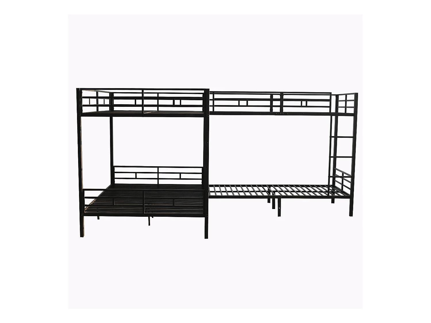 Lit superposé 90x200cm +140x200cm - 2 lits doubles et 2 lits simples - 2 échelles - sommier à lattes robuste - Métal - Noir (sans matelas)