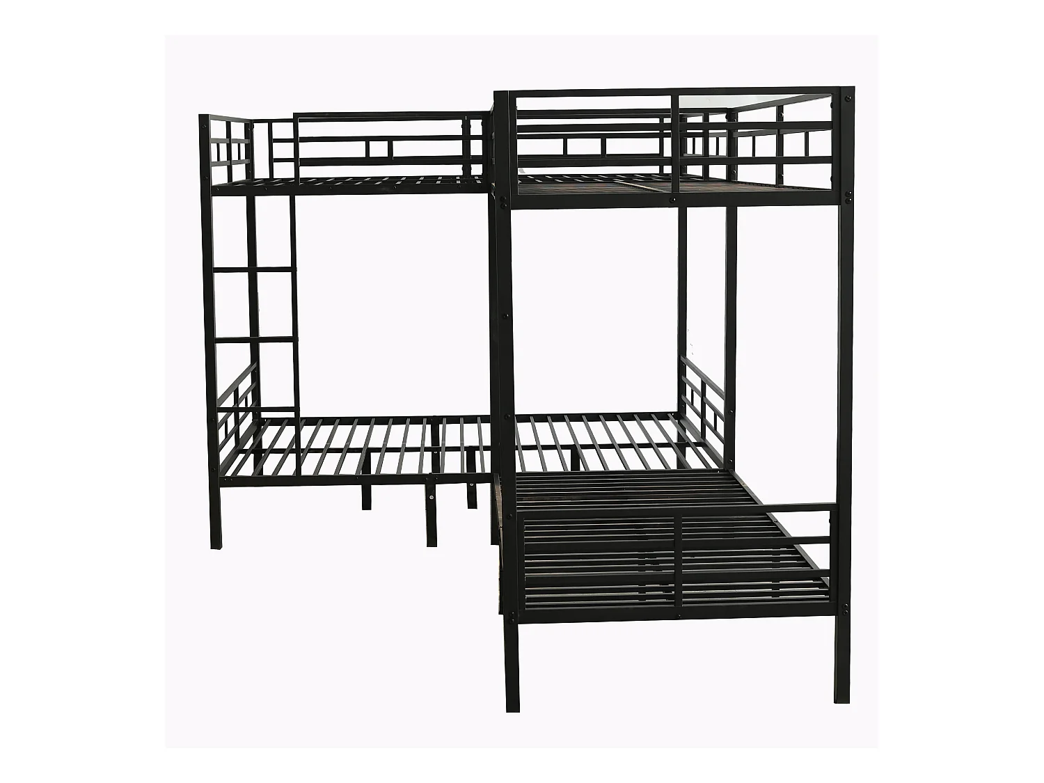 Lit superposé 90x200cm +140x200cm - 2 lits doubles et 2 lits simples - 2 échelles - sommier à lattes robuste - Métal - Noir (sans matelas)