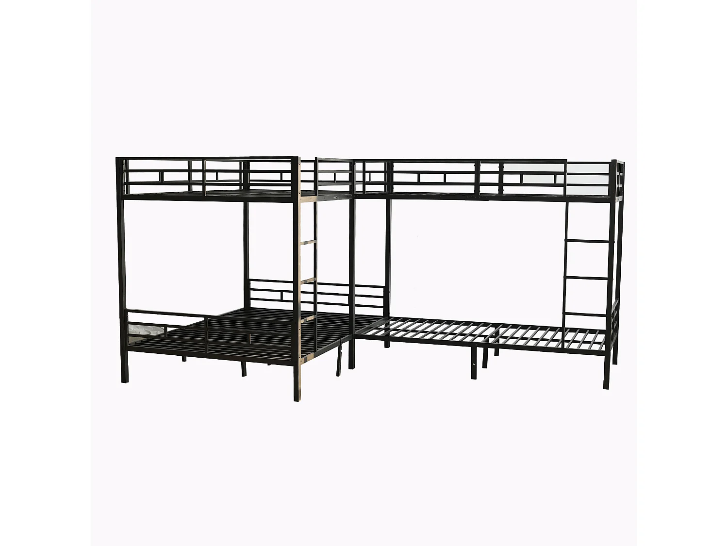 Lit superposé 90x200cm +140x200cm - 2 lits doubles et 2 lits simples - 2 échelles - sommier à lattes robuste - Métal - Noir (sans matelas)