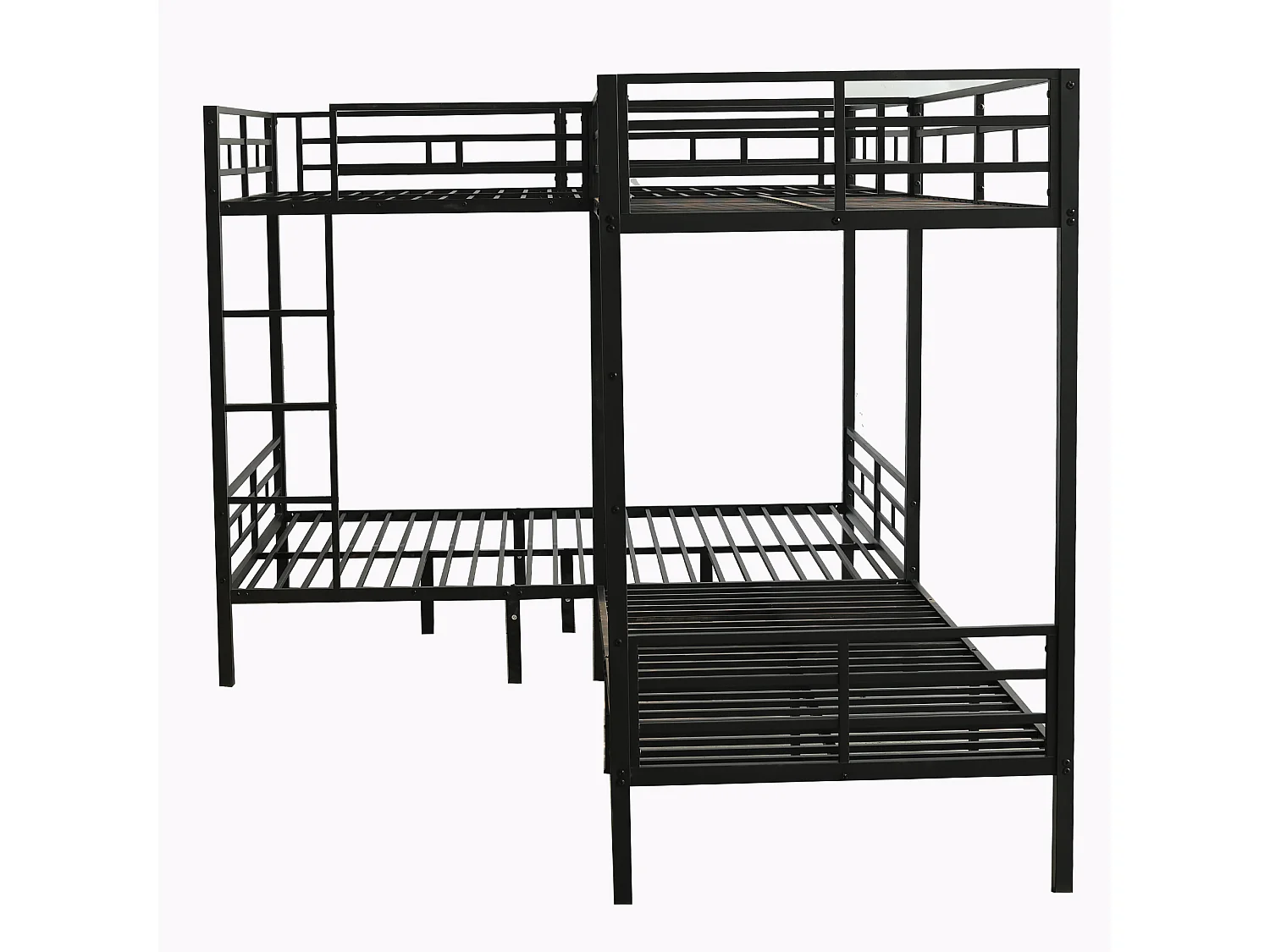 Lit superposé 90x200cm +140x200cm - 2 lits doubles et 2 lits simples - 2 échelles - sommier à lattes robuste - Métal - Noir (sans matelas)