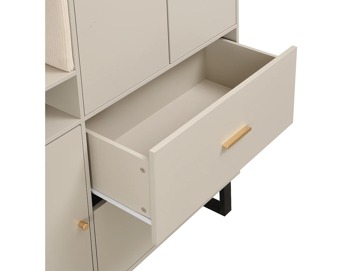 Ensemble vestiaire d'entrée 110x38x186 cm - 3 portes et 2 tiroirs - Avec penderie - Étagères ouvertes - Beige et gris