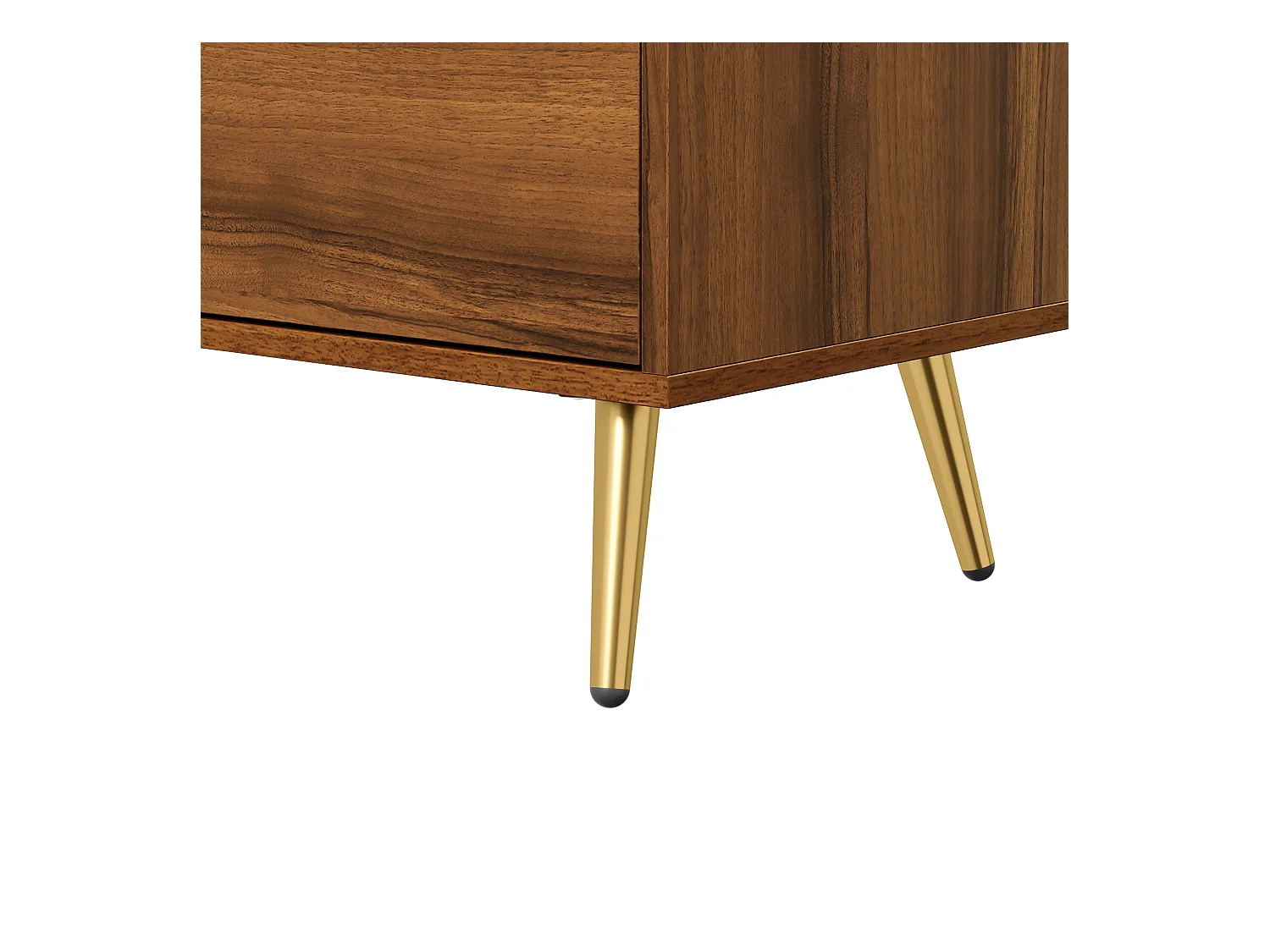 Meuble TV moderne 180x40x50 cm - 4 tiroirs - avec éclairage LED - Pieds métal - Façade verre - Marron