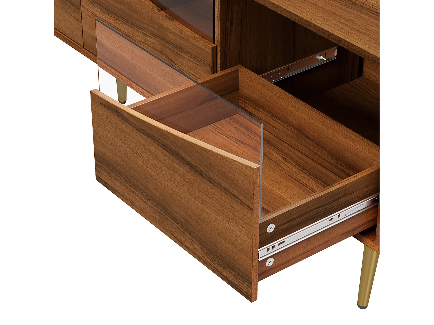 Mobile TV moderno 180x40x50 cm - 4 cassetti - con illuminazione LED - Gambe in metallo - Fronte in vetro - Marrone