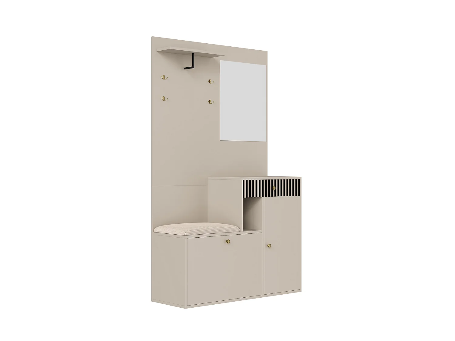 Set ingresso 110x37x185,5 cm - con specchio e ganci - Mobile per scarpe e panca calzatura - Beige