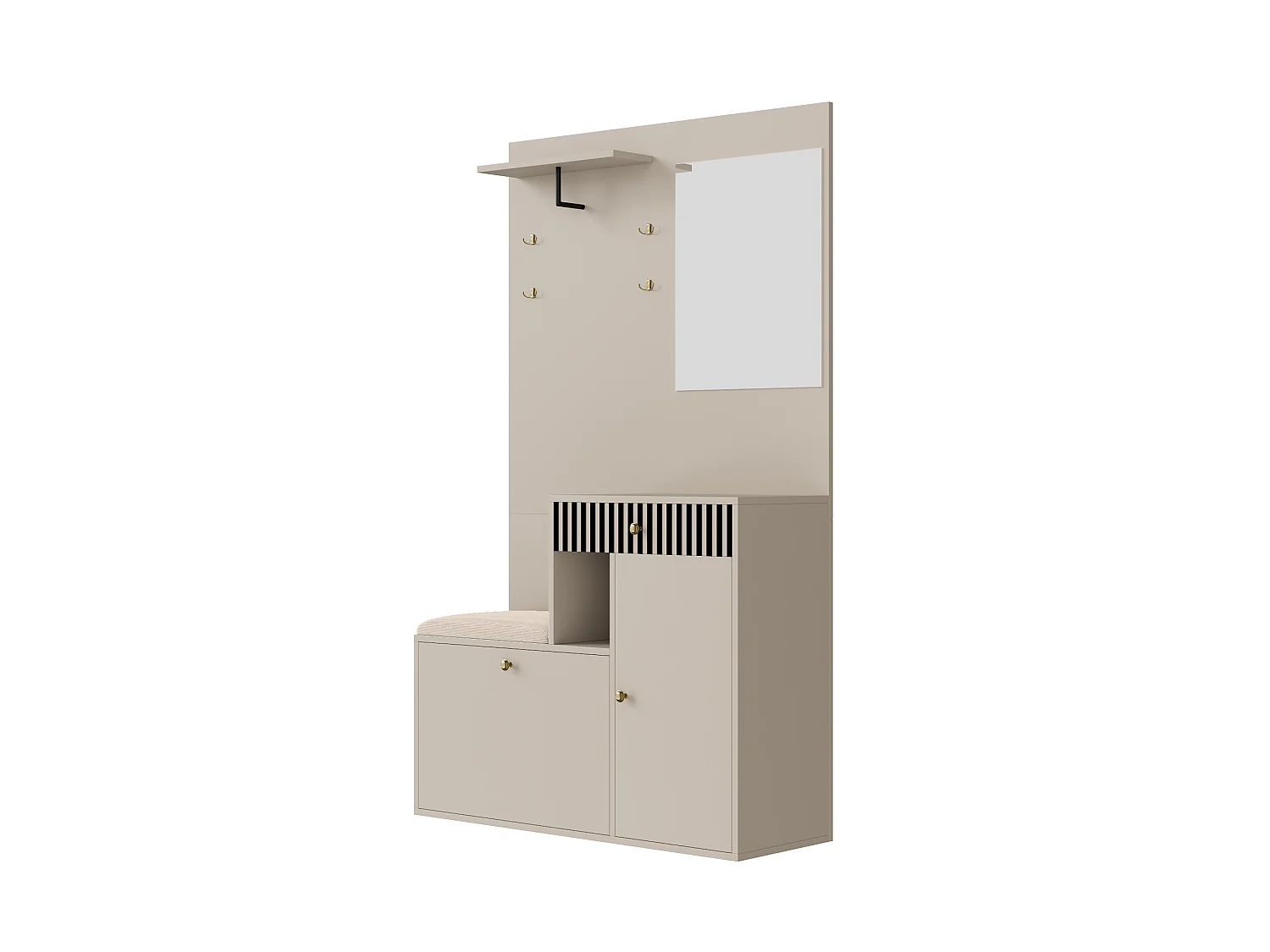 Set ingresso 110x37x185,5 cm - con specchio e ganci - Mobile per scarpe e panca calzatura - Beige