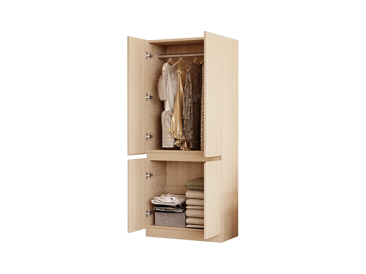 Armoire 70x40x170 cm - 4 portes - avec tige de séchage de vêtements - Naturel