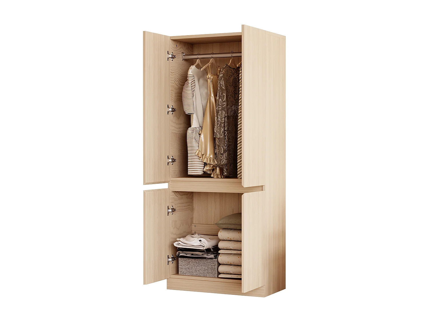 Kleiderschrank 70x40x170 cm - 4 Türen - mit Kleiderstange - Natur