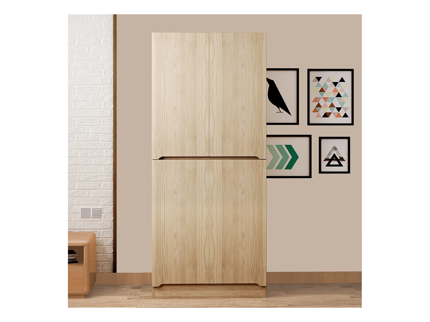 Armoire 70x40x170 cm - avec 4 portes - avec compartiments de rangement - Naturel