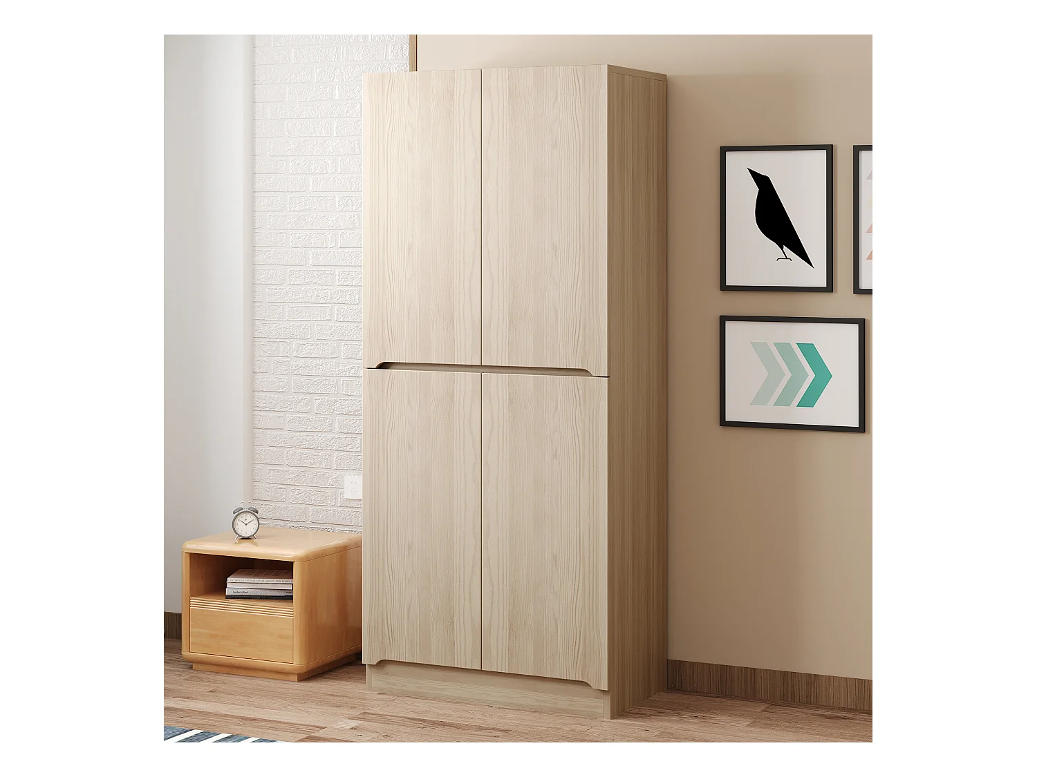Armoire 70x40x170 cm - avec 4 portes - avec compartiments de rangement - Naturel