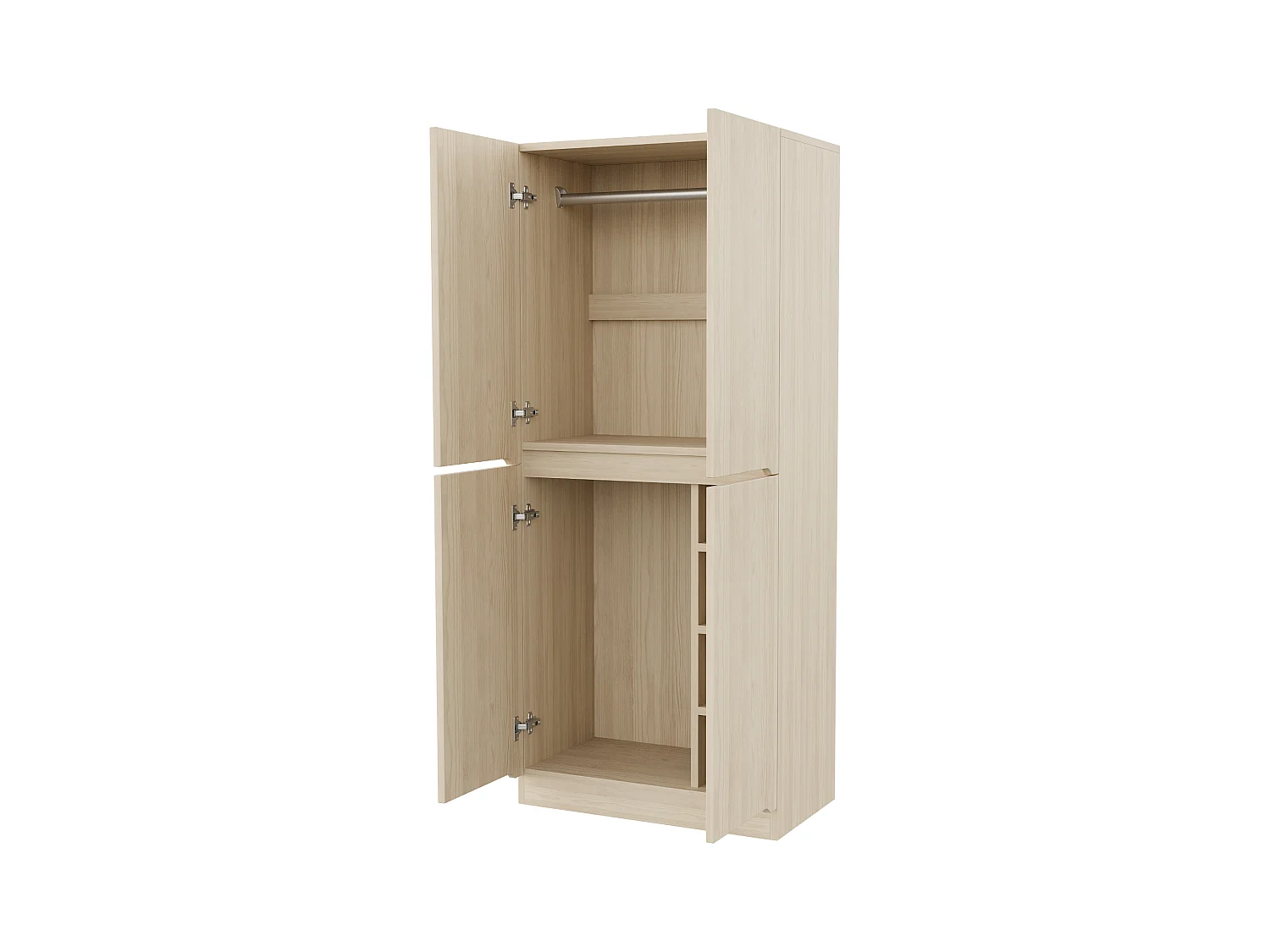 Armoire 70x40x170 cm - avec 4 portes - avec compartiments de rangement - Naturel
