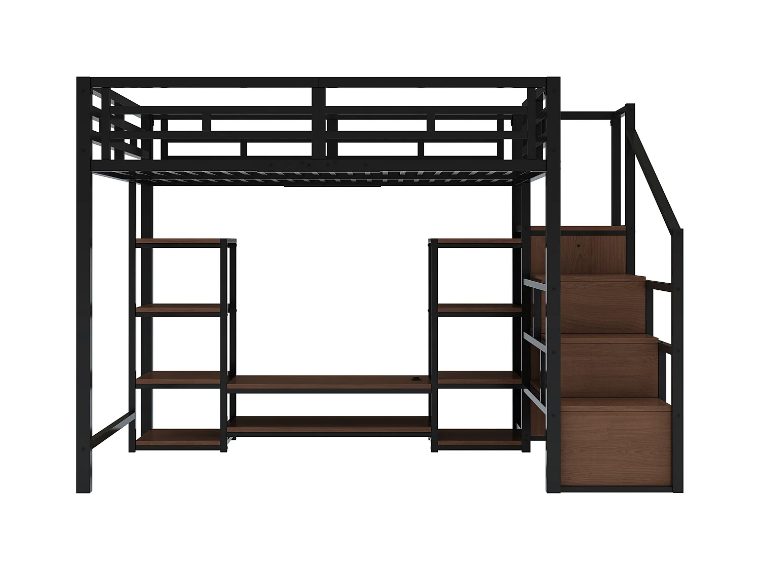 Lit mezzanine 140x200 cm - avec prise de courant - échelle de sécurité - avec support de rangement - ​​Noir (matelas non inclus)