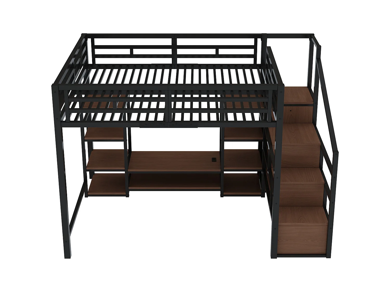 Lit mezzanine 140x200 cm - avec prise de courant - échelle de sécurité - avec support de rangement - ​​Noir (matelas non inclus)