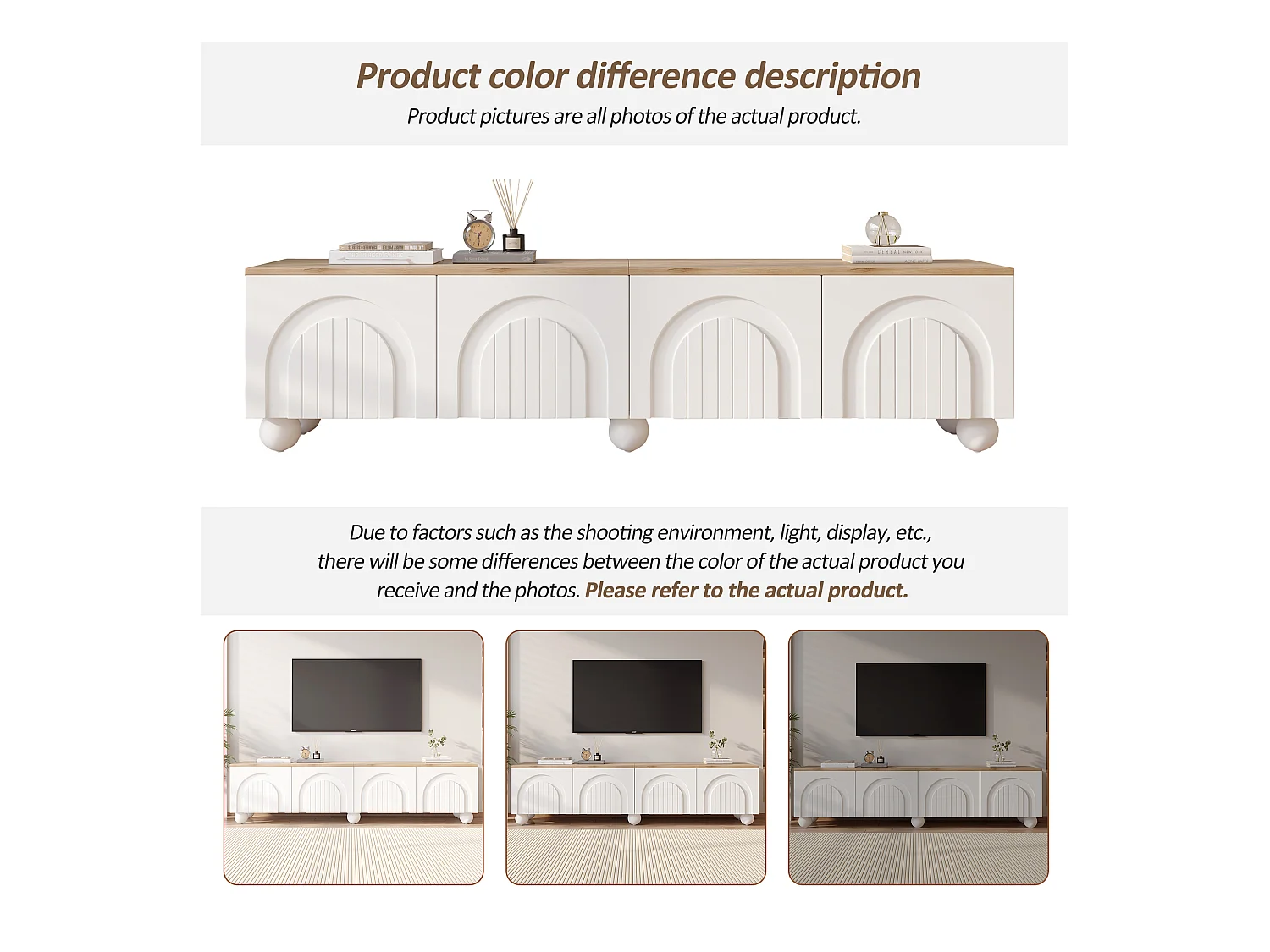 Meuble TV 180x40x45 cm - 4 portes - design moderne - MDF - Blanc + Naturel