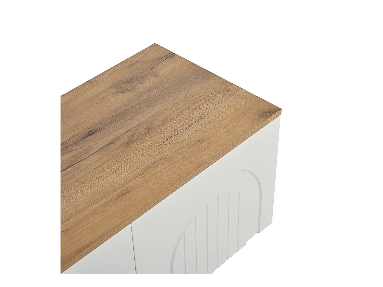 Meuble TV 180x40x45 cm - 4 portes - design moderne - MDF - Blanc + Naturel