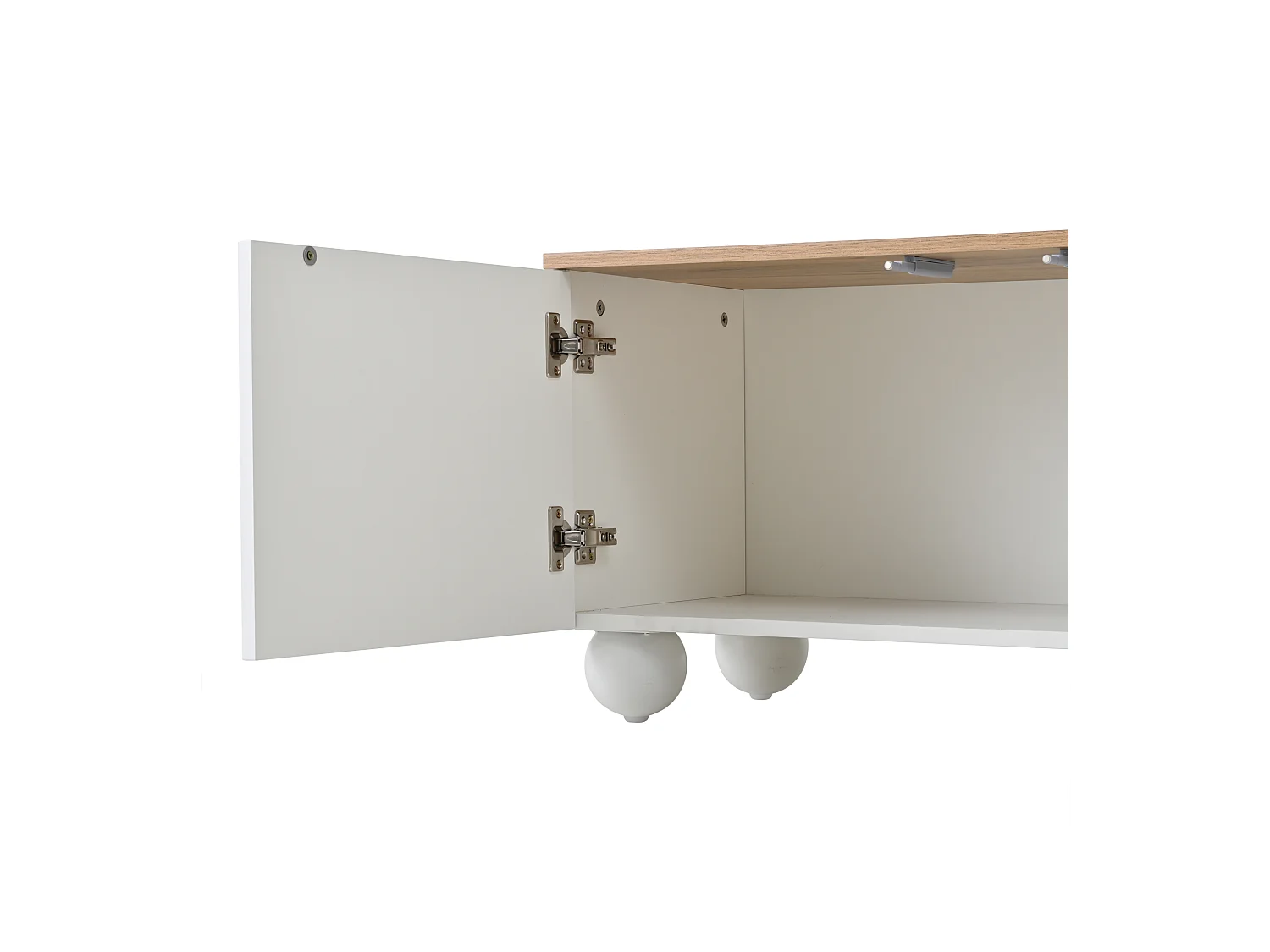 Meuble TV 180x40x45 cm - 4 portes - design moderne - MDF - Blanc + Naturel