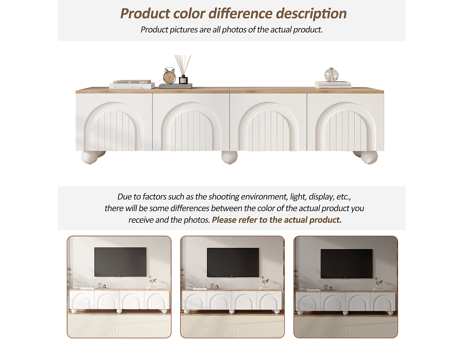 Meuble TV 180x40x45 cm - 4 portes - design moderne - MDF - Blanc + Naturel